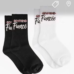 Fiancée Graphic Crew Socks - Black & White